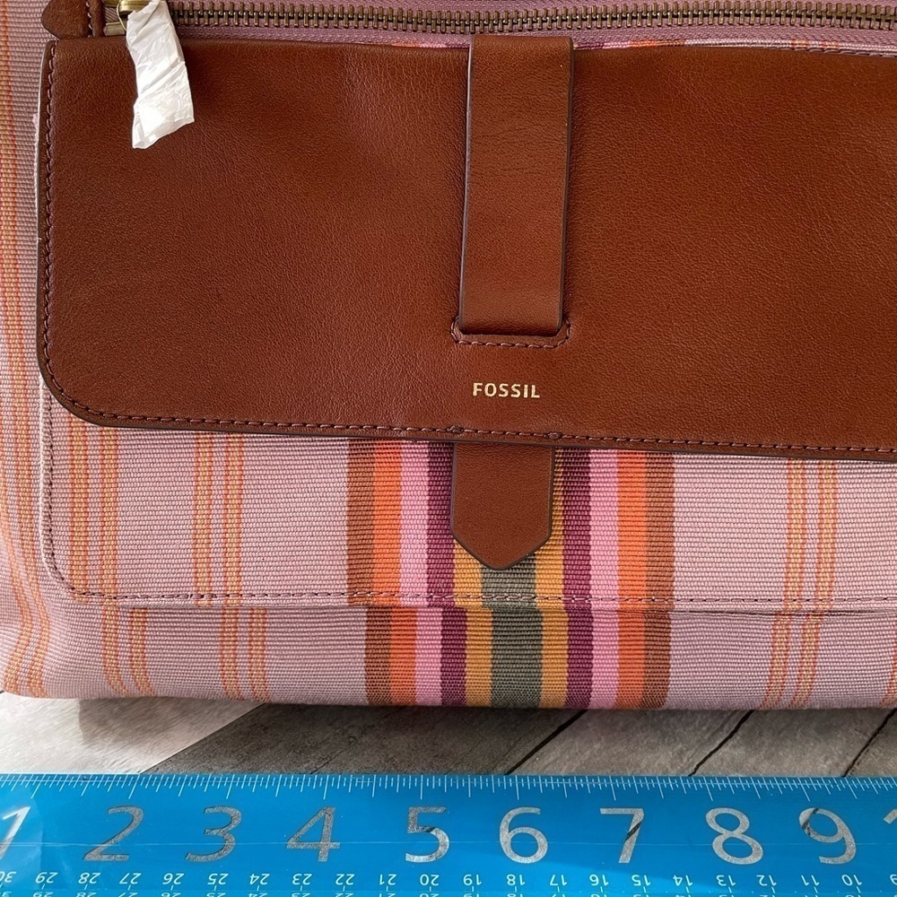 Fossil Kinley Womens Crosbody Bright Stripe Pink Women Fabric Bag purse fabric - Picture 4 of 7